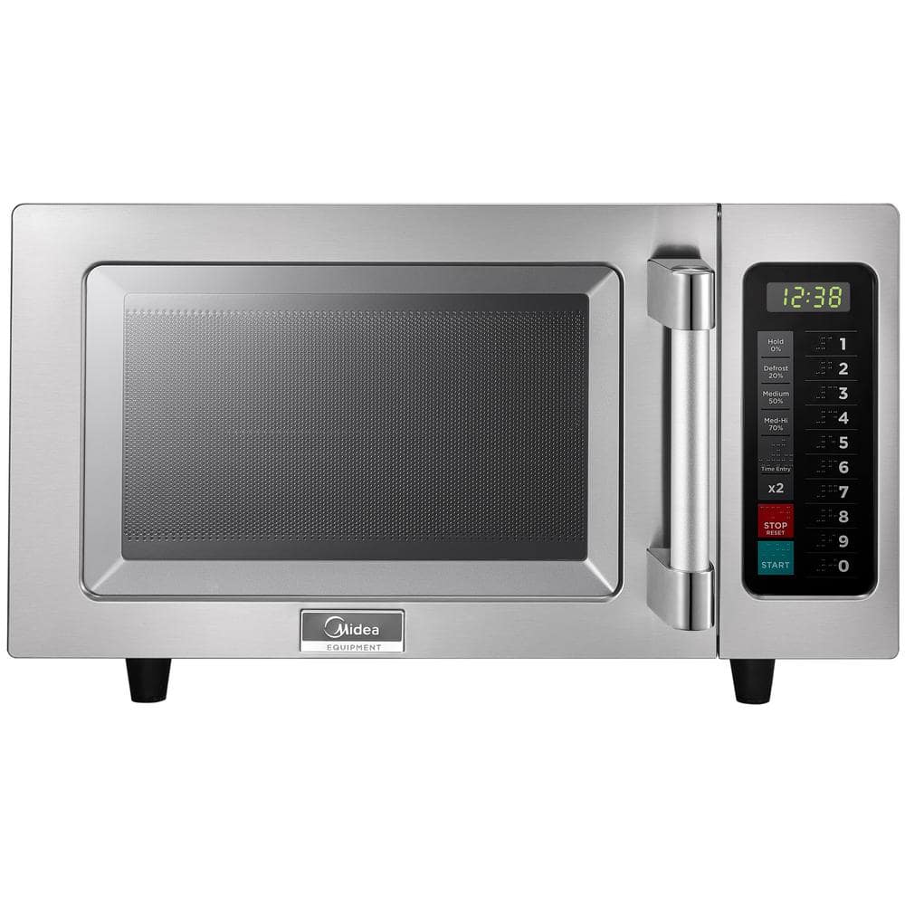 Midea 0.9 cu. ft. 1000-Watt Commercial Countertop Microwave Oven Programmable in Stainless Steel In and Out, Silver