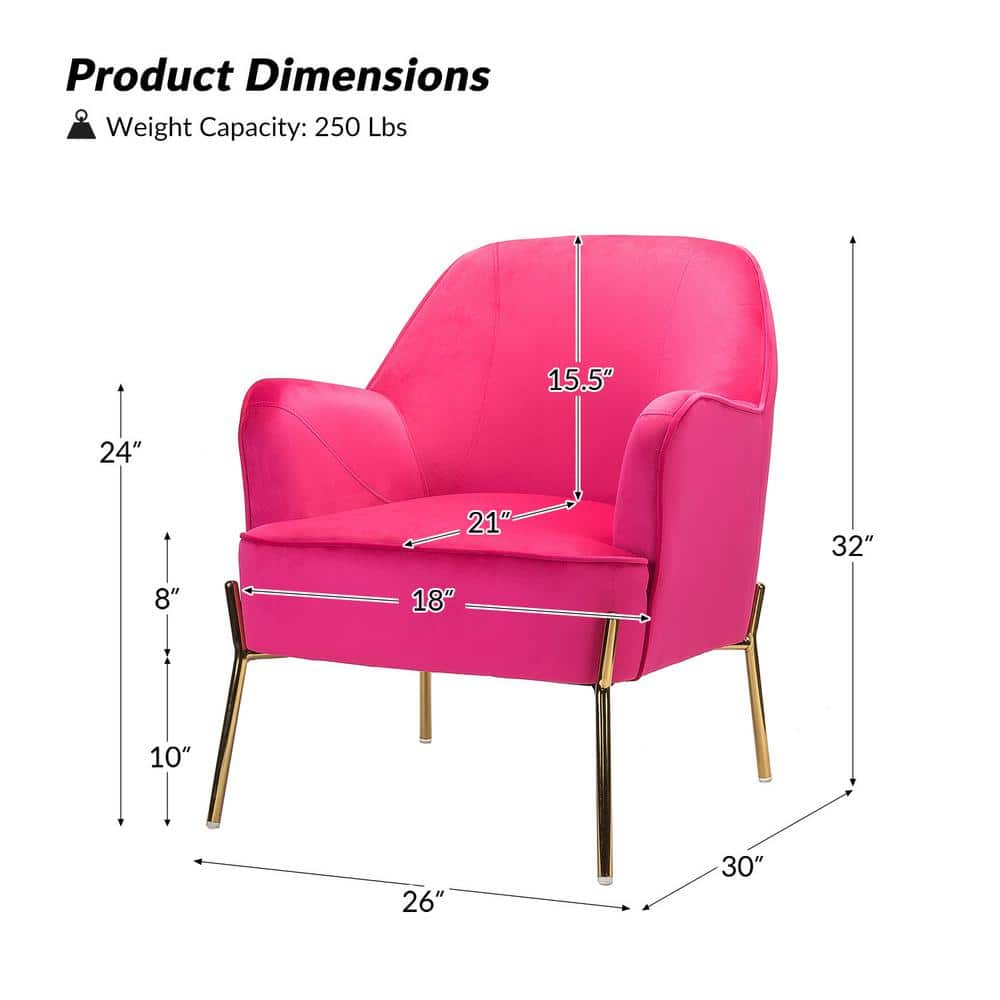 Olivia Fushia Velvet Handcrafted Accent Chair with Golden Legs
