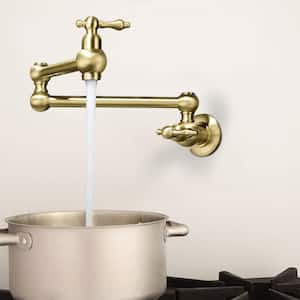 Modern Wall Mounted Faucet Pot Filler Faucet with Lever Blade Handle in Gold