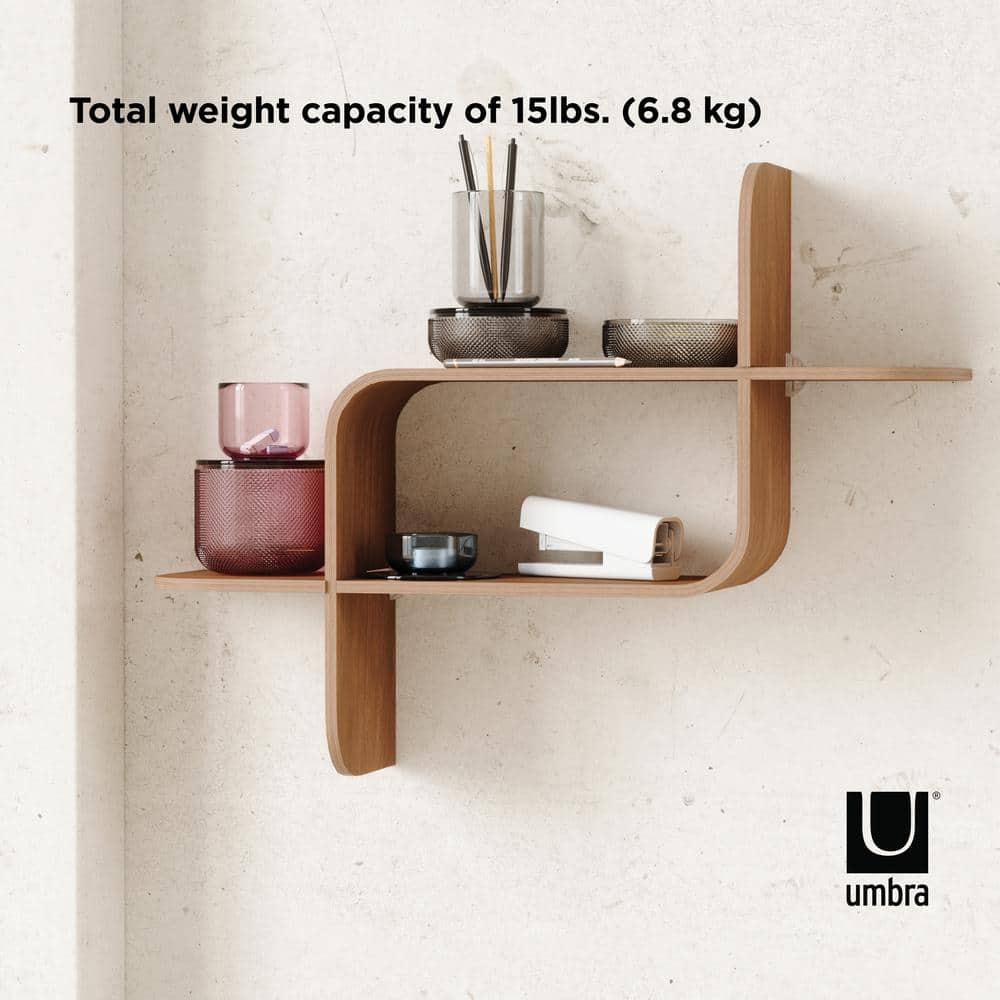 Elias Light Walnut Rubberwood Modern Wall Shelf
