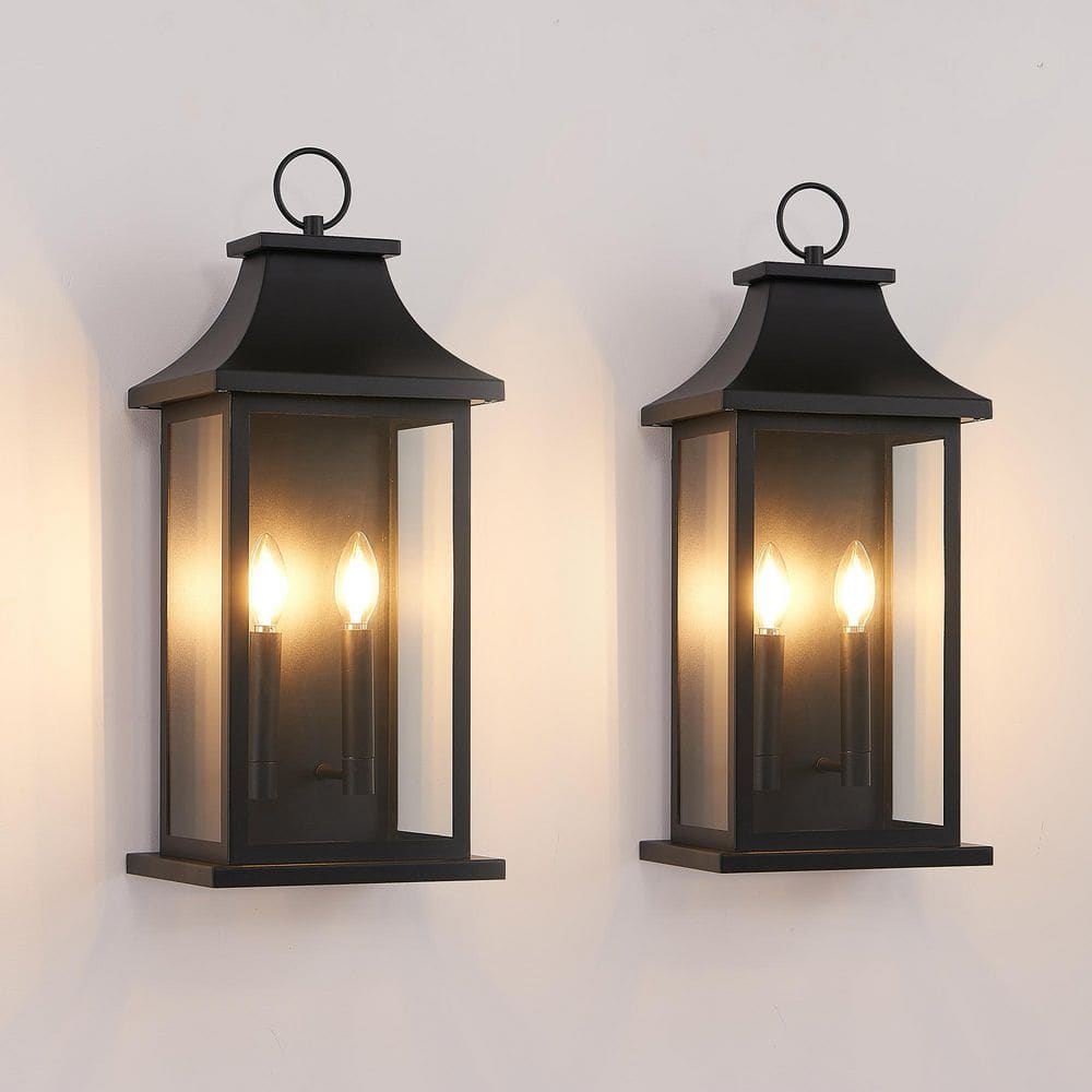 22 in. 2-Pack Large Outdoor Wall Sconce Lantern, Black Exterior Lighting Fixture Wall Mount, Outside Light for Porch price history on PriceWatchPro