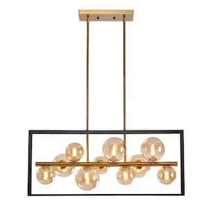 Decomus 400- Watt 10-Lights Brushed Gold Shaded Pendant Light with Amber Glass shades, No Bulbs Included