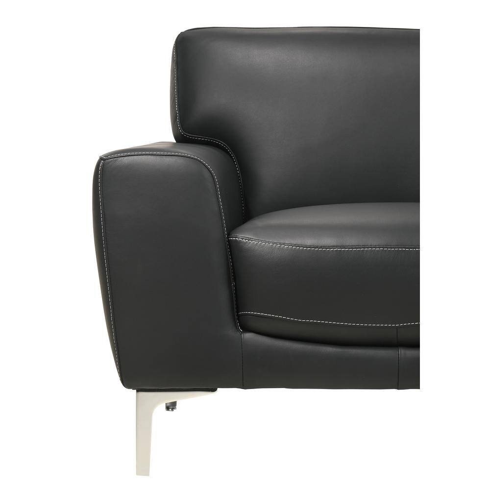 Transitional Carrara Black Leather Loveseat with Metal Legs