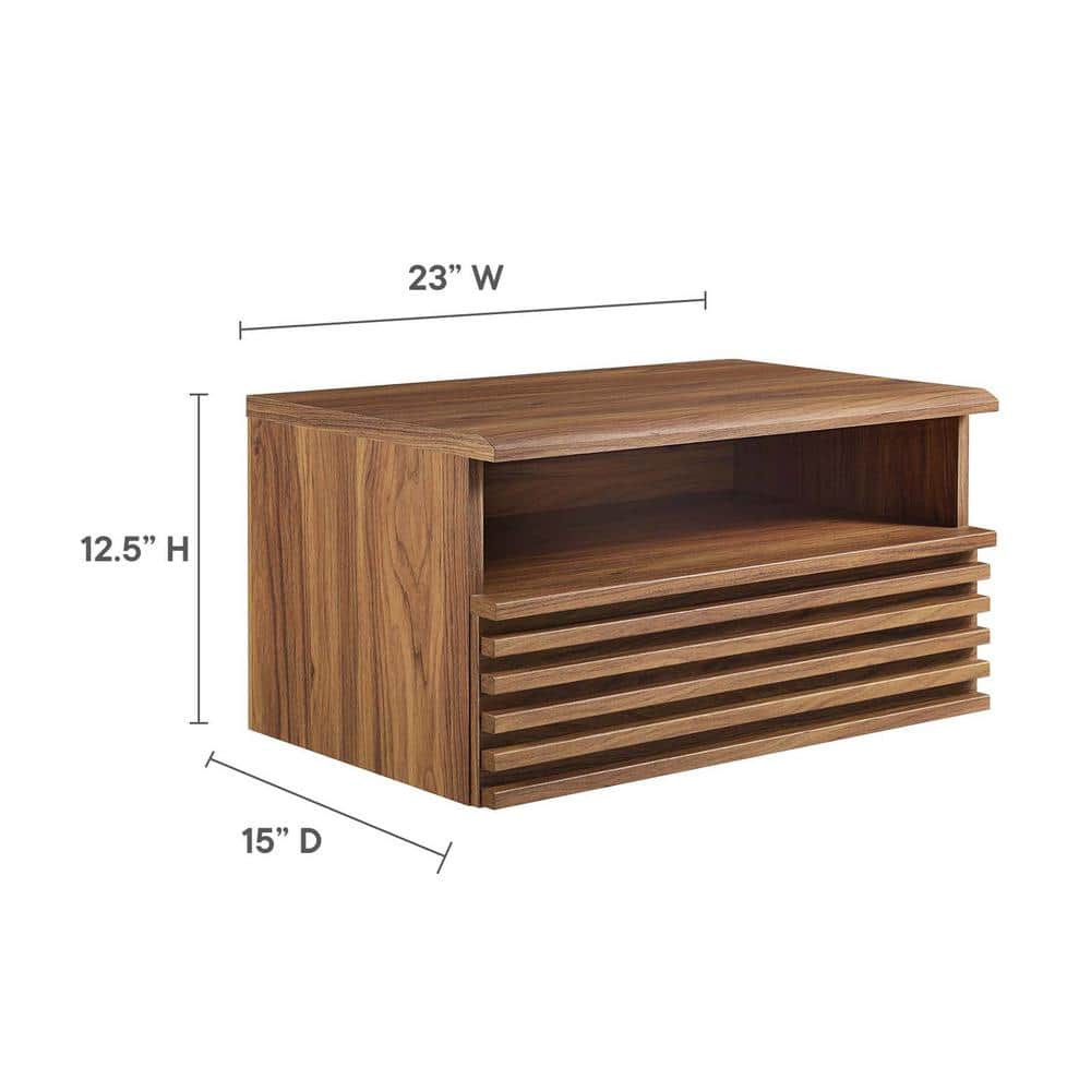 Mid-Century Walnut Wall-Mount Nightstand with Drawer