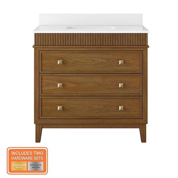 Danby 30 in. Single Sink Caramel Oak Bath Vanity with White Engineered Marble Top (Assembled)