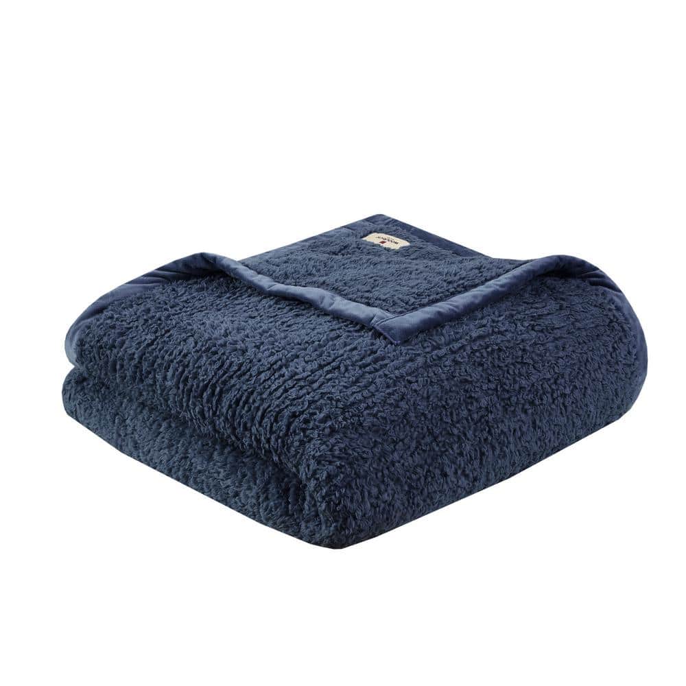 Navy King Size Reversible Fleece Bed Blanket