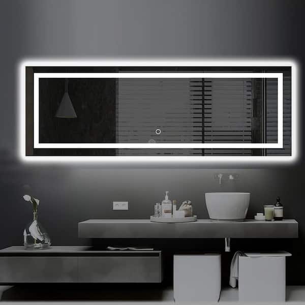 Unbranded 65 in. W x 22 in. H Large Rectangular Frameless LED Full Length Wall Bathroom Vanity Mirror in Silver