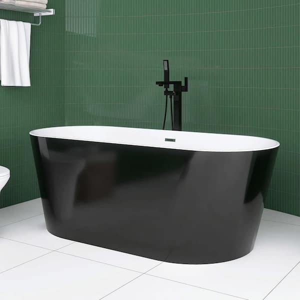JimsMaison 67 in. x 30 in. Acrylic Soaking Bathtub with Center Drain in Black and White