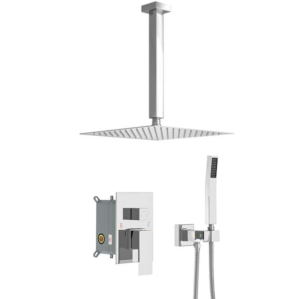 2-Spray Dual 10 in. Ceiling Mount Fixed and Handheld Shower Head 1.8 GPM Shower System in Chrome