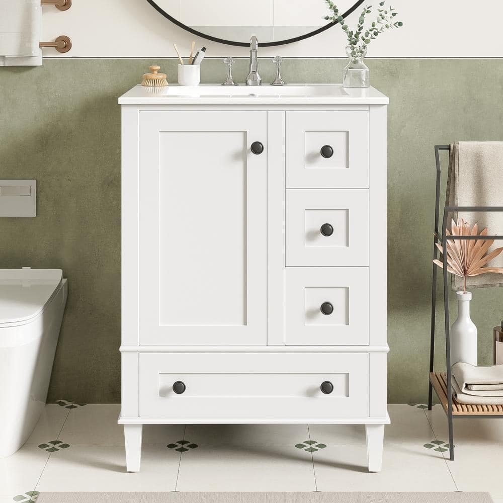 24 in. W White Bathroom Vanity with Integrated Ceramic Basin, Double-Layer Shelf and Adjustable Leveling Feet price history on PriceWatchPro