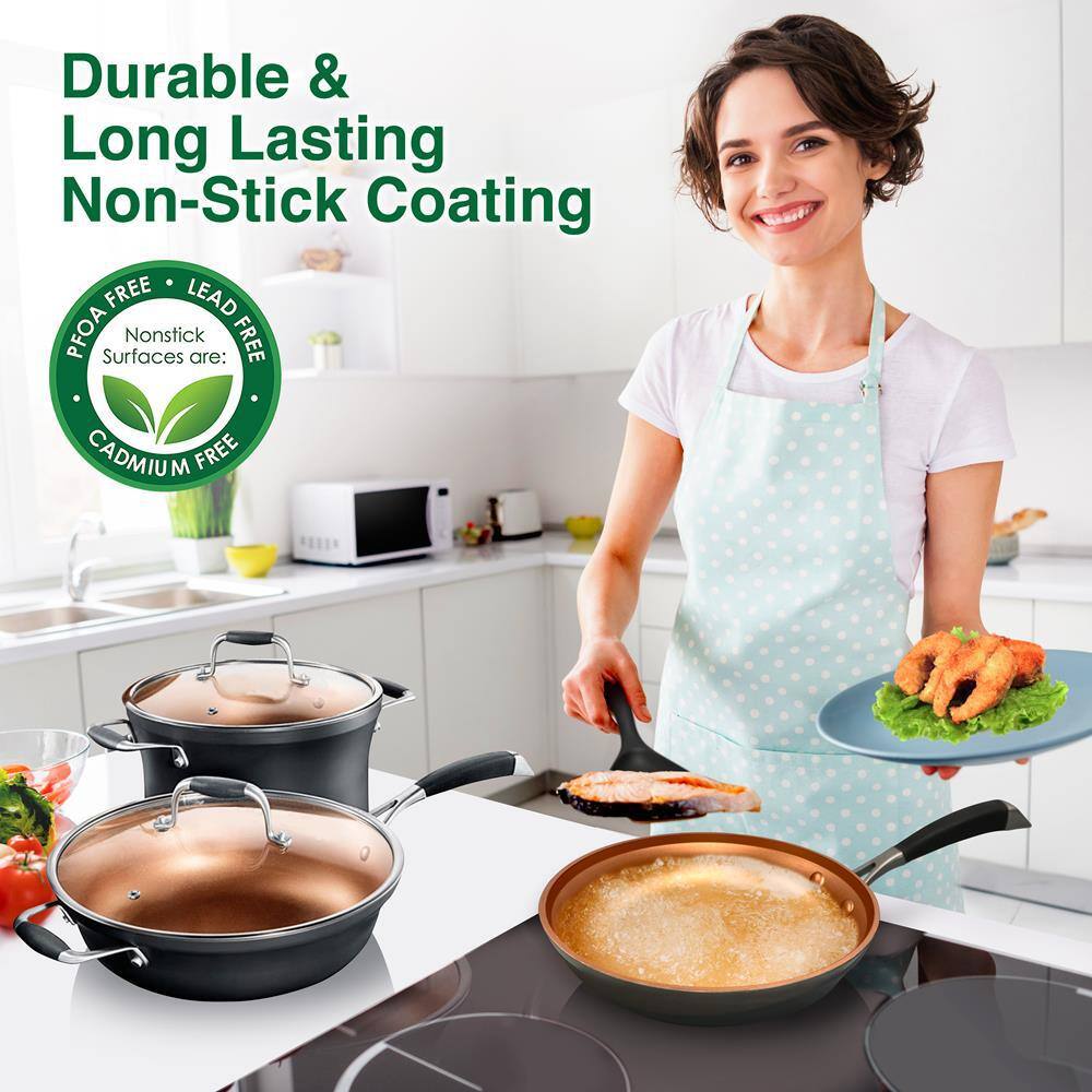 NutriChef 14-Piece Copper Non-Stick Aluminum Cookware Set