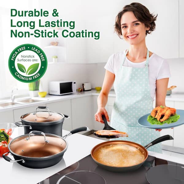 NutriChef Nonstick Stove Top Grill Pan - PTFE/PFOA/PFOS Free 11  Hard-Anodized Non stick Grill