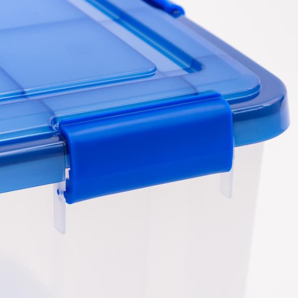 Iris USA, 32 Quart WeatherPro Gasket Clear Plastic Legal File Storage Box with Blue Lid
