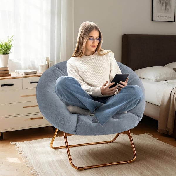 SI ambient lounge グレー ファー 円形クッション WONDER COMFORT Grey X-Large Faux Fur Folding Cozy Saucer Chairs