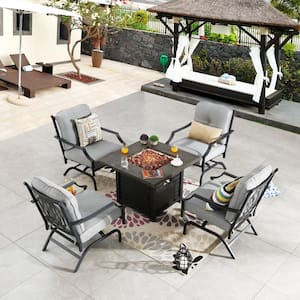 5-Piece Metal Patio Fire Pit Seating Set with Gray Cushions