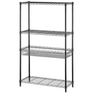 4-Tier Steel Wire Shelving With Basket Black Coating