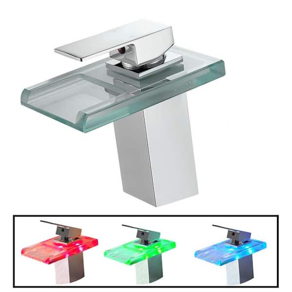 Unbranded Modern Single Handle Single Hole 3.5 GPM Waterfall Bathroom Faucet with LED Light and Supply Hoses in Chrome