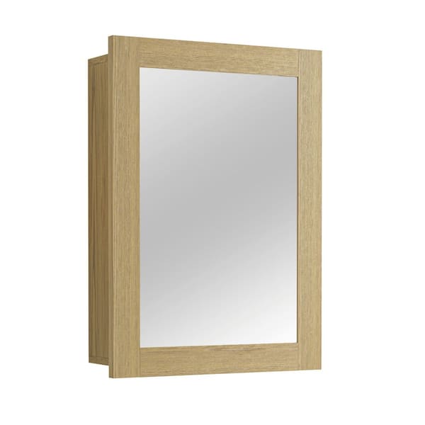 Tara 16 in. W x 24 in. H Rectangular Wood Medicine Cabinet with Mirror, Reversible Door, Fully Assembled, Oak