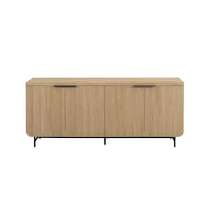Coastal Oak MDF Wood and Metal 69 in. Modern Reeded 4-Door Sideboard