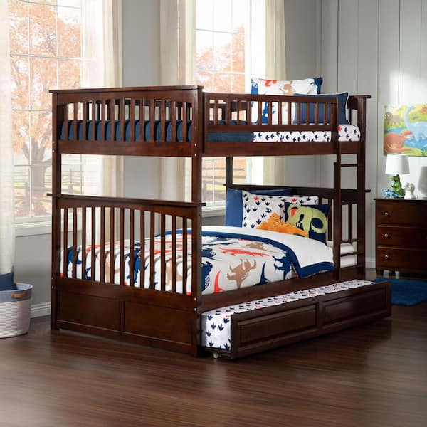 AFI Columbia Bunk Bed Full over Full with Twin Raised Panel Trundle Bed in Walnut