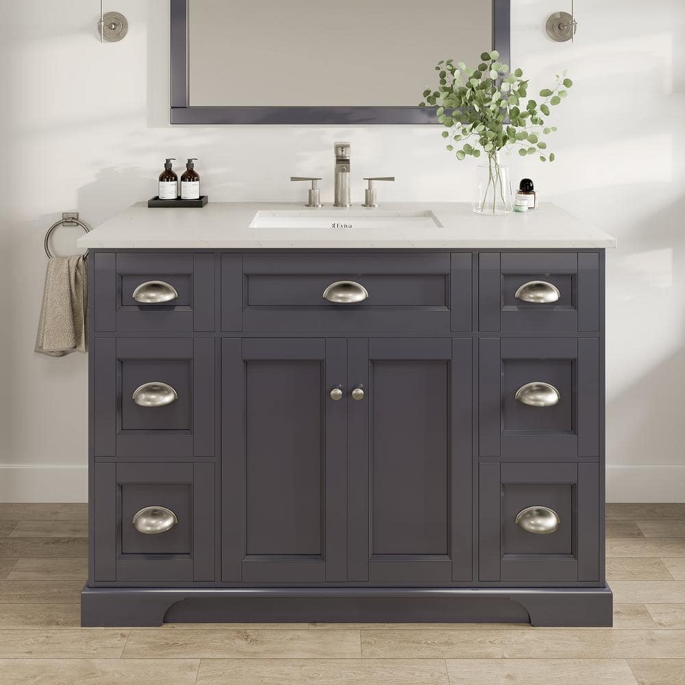 Eviva Epic 48 in. Single Sink Charcoal Gray Bath Vanity with White Carrara Quartz Top (Assembled ...