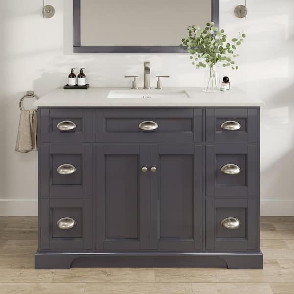 Eviva Epic 48 in. Single Sink Charcoal Gray Bath Vanity with White Carrara Quartz Top (Assembled)