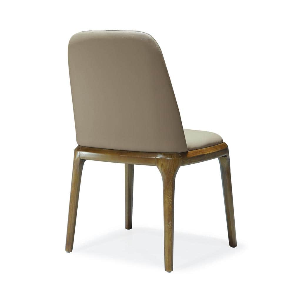 Tan Faux Leather Parsons Dining Chair with Walnut Wood Legs
