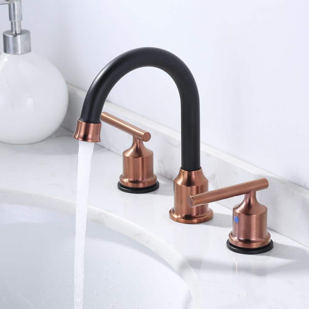 Rose Gold and Matte Black Stainless Steel Double Handle Bathroom Faucet