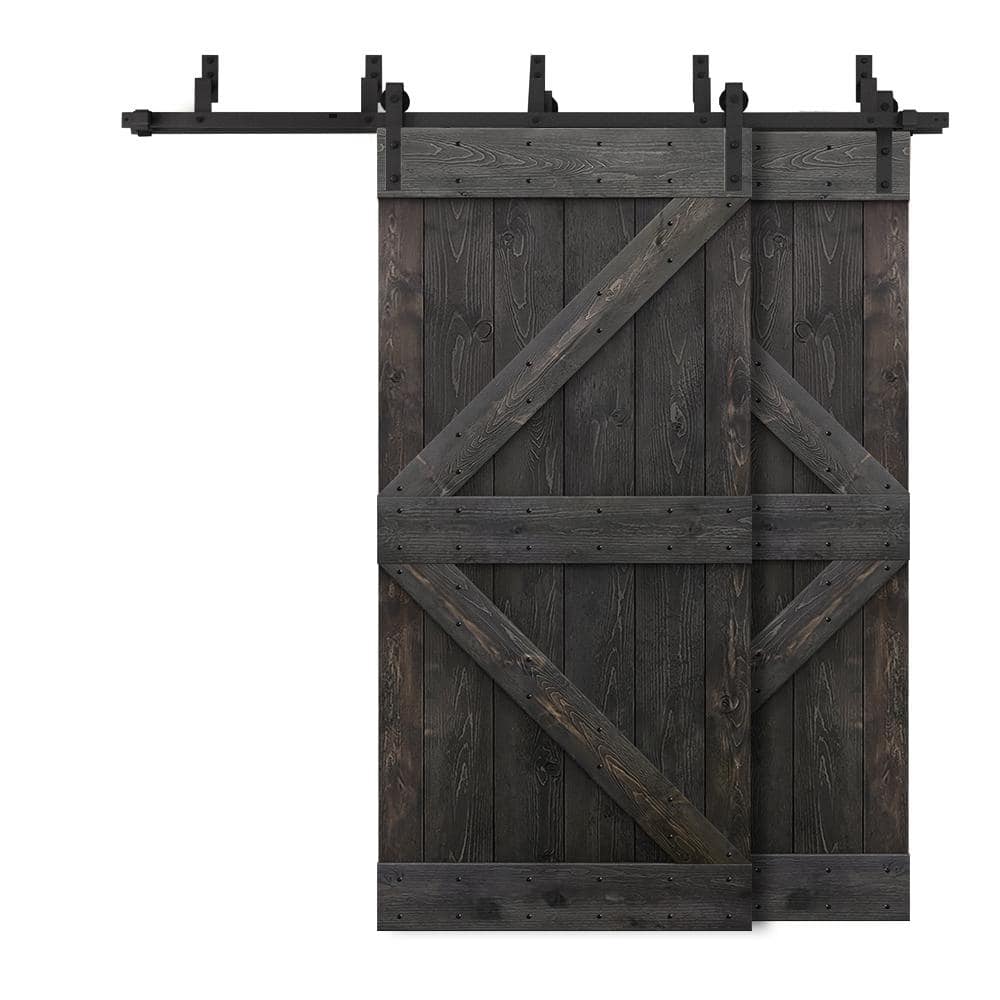 64 in. x 84 in. K Bypass Charcoal Black Stained DIY Solid Wood Interior Double Sliding Barn Door with Hardware Kit price history on PriceWatchPro