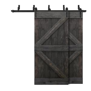 68 in. x 84 in. K Bypass Charcoal Black Stained DIY Solid Wood Interior Double Sliding Barn Door with Hardware Kit