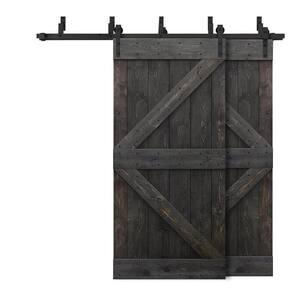 88 in. x 84 in. K Bypass Charcoal Black Stained DIY Solid Wood Interior Double Sliding Barn Door with Hardware Kit