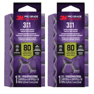 Pro Grade Precision 2.5 in x 4.5 in x 1 in, 80 Grit, Coarse, 3-in-1 Sanding Sponge