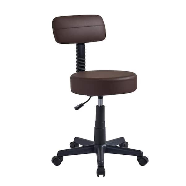 VECELO Office Stool Faux Leather Rolling Ergonomic Office Chair in Coffee Style 1 with Footrest and Wheels