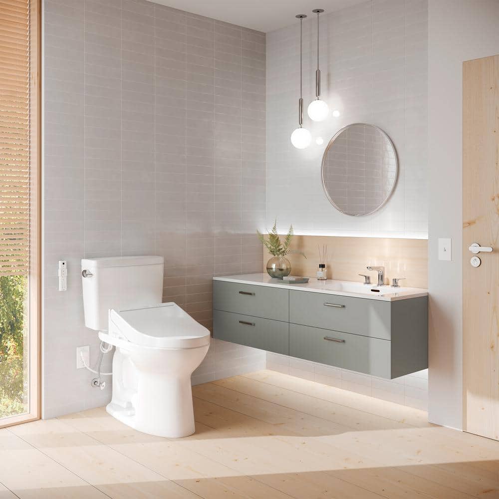 White Elongated Two-Piece High Efficiency Toilet with Bidet Seat