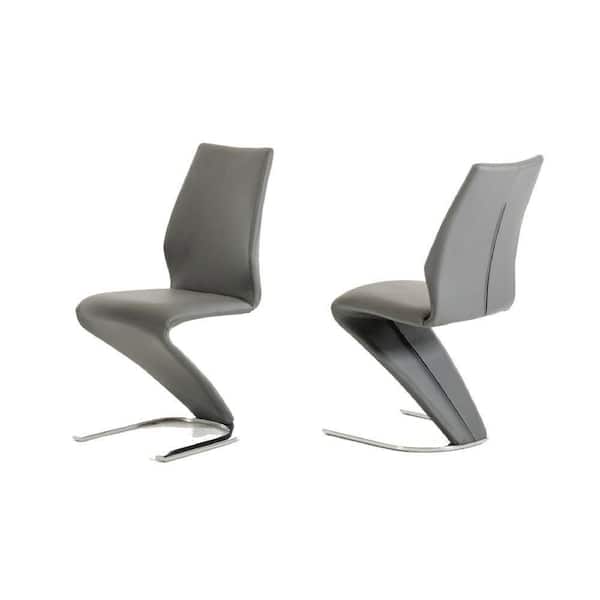 Benjara Modern Gray Leatherette Wood Z Shape Dining Chair (Set of 2)
