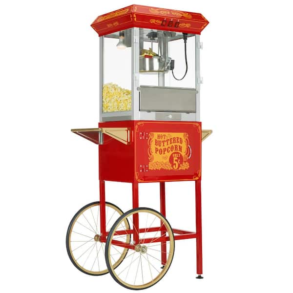 Funtime Carnival Style 8 oz. Red and Gold Popcorn Machine with Cart