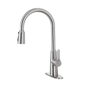 Single Handle 3 Way Setting Pull Out Sprayer Kitchen Faucet Deckplate Included in Brushed Nickle
