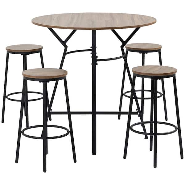 HOMCOM 5-Piece Bar Table and Chairs Set, Space Saving Dining Table with 4 Stools For Pub And Kitchen