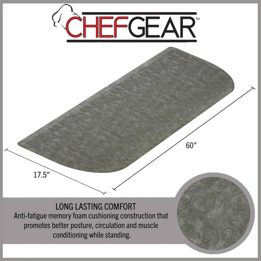 Gray Embossed Anti-Fatigue Memory Foam Kitchen Mat, 17.5 x 60