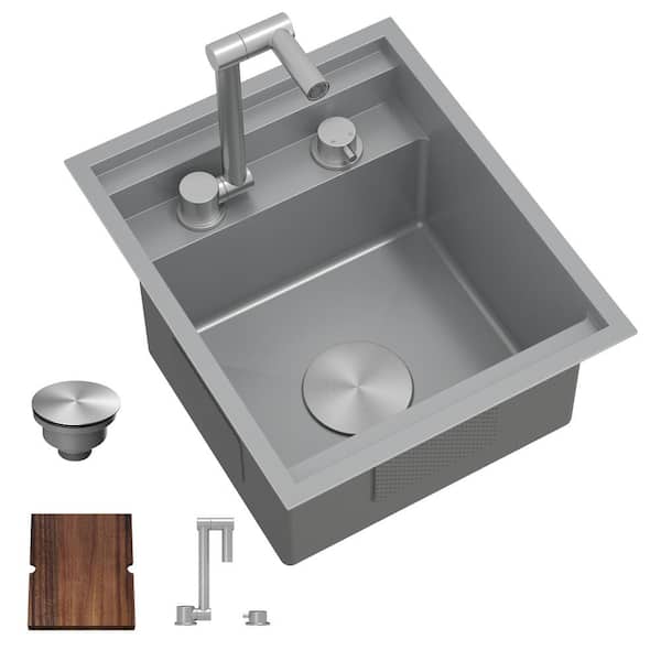 16-Gauge Stainless Steel 18 in. Undermount Single Bowl Chrome Hidden Utility Kitchen Bar Sink Folding Faucet