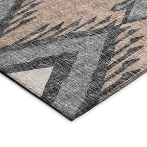 Yuma Brown 2 ft. 3 in. x 7 ft. 6 in. Geometric Indoor/Outdoor Washable Area Rug