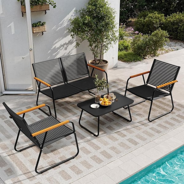 Maison Black 4-Piece Wicker Patio Conversation Seating Set