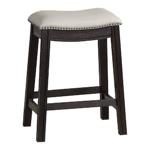24 in. H Gray Curved Leatherette Counter Stool with Nailhead Trim (Set of 2)