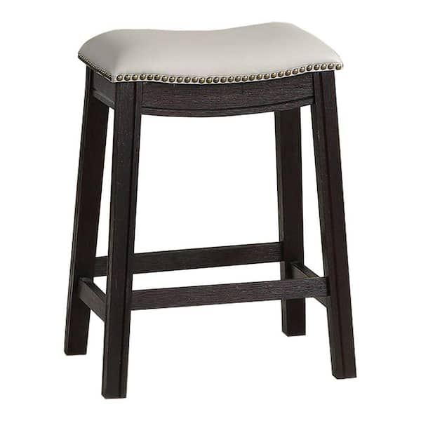 Benjara 24 in. H Gray Curved Leatherette Counter Stool with Nailhead Trim (Set of 2)