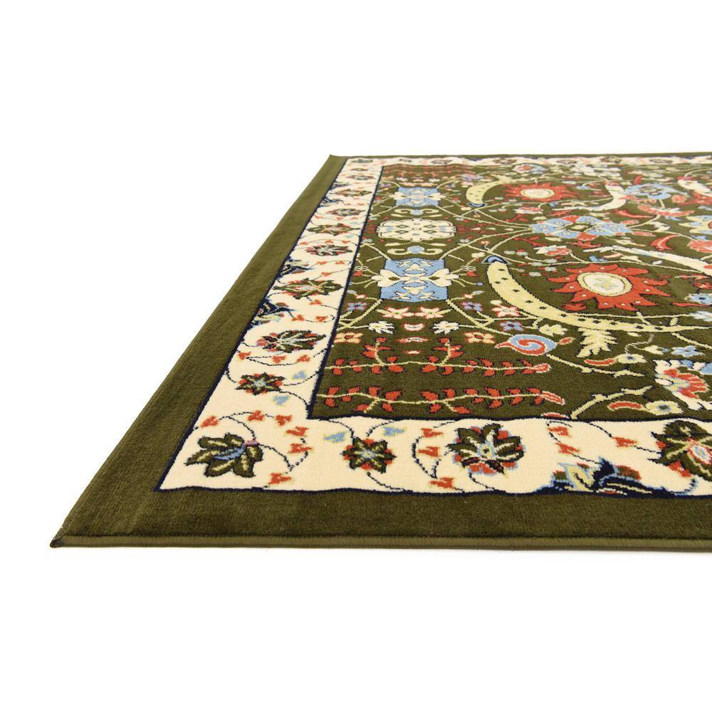 Green and Black Floral Synthetic Rectangular Area Rug