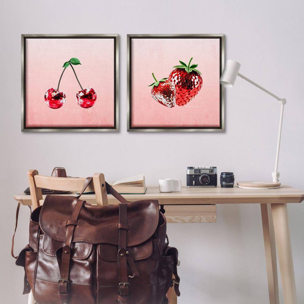 Happiness and Love Disco Fruits by Kim Allen 2-Piece Gray Floater Frame Typography Graphic Art Print 25 in. x 25 in. price history on PriceWatchPro