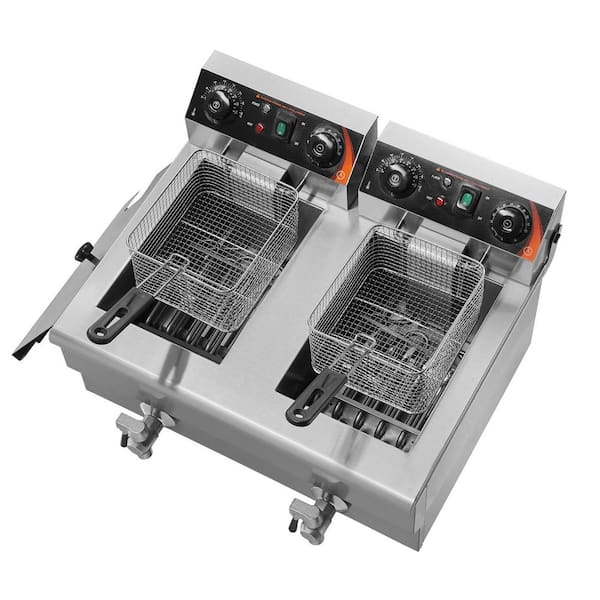 VEVOR 23.2 qt. in Silver Commercial Electric Deep Fryer 3000-Watt Electric Countertop Fryer with Time Control & Oil Filtration
