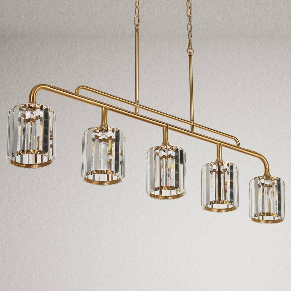 Oversized Brass and Crystal 47" Linear Island Chandelier