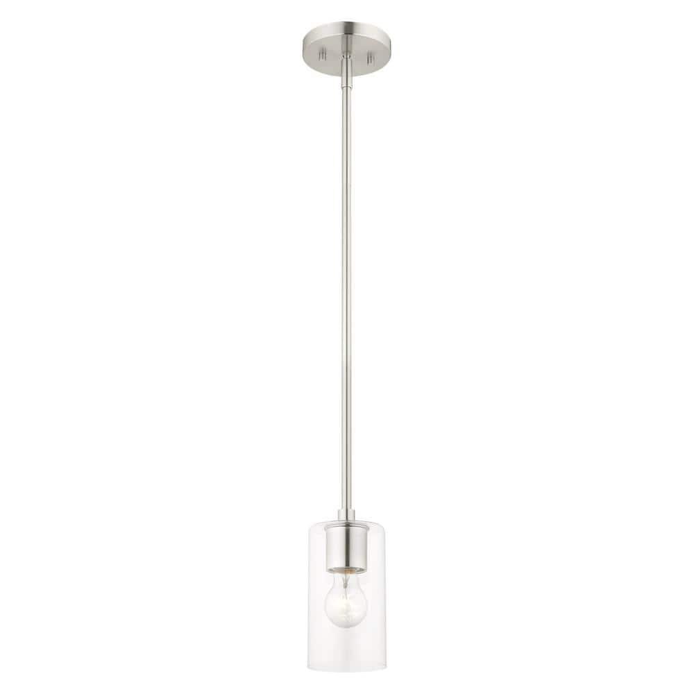 Zurich Brushed Nickel 1-Light Pendant with Clear Glass