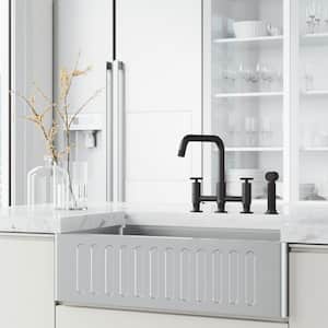 Cass Double Handle 8 in. Widespread Bridge Kitchen Faucet with Pull-Out Sprayer in Matte Black